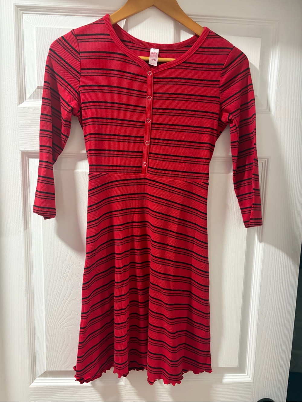 Justice Red Ribbed Snap-Front Dress with Black Stripes